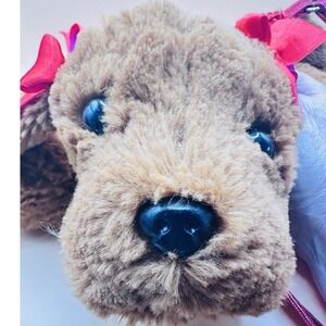 Poochie‎ & Co Plush Dog Handbag Brown plush Red Sequin Shoulder Bag Bone Zipper